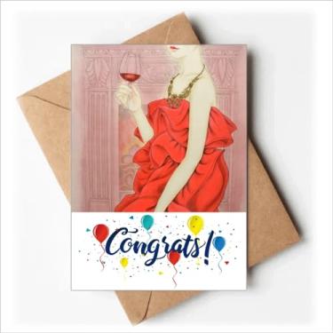 Imagem de DIYthinker Vestido vermelho beleza pintura chinesa cartões de casamento parabéns cumprimentos envelopes