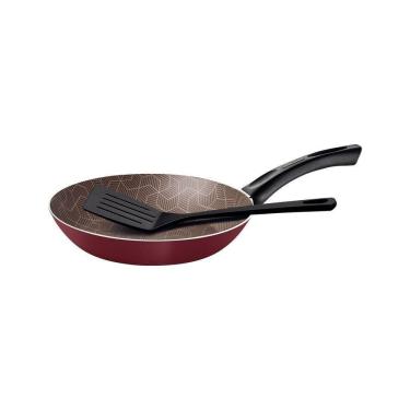 Imagem de Frigideira Paris 20cm 0,8l Em Alumínio Com Antiaderente Starflon Max Vermelho Com Espátul