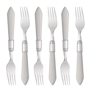 Imagem de CJ 6 GARFOS P/MESA DE AÇO INOX C/CABO DE PLÁSTICO MOTHER PEARL CINZA 21cm