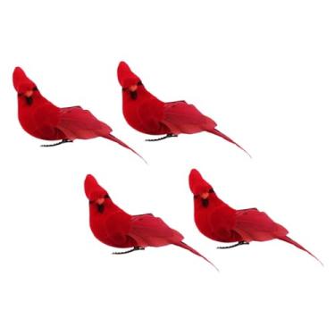 Imagem de Cabilock 4 Pcs Pássaro De Simulação Estatueta De Pássaro Pequeno Estátua De Pássaro Com Clipe Pássaro Vermelho Artesanato De Pássaros De Espuma Decoração Da Árvore Veludo Pássaro De Árvore