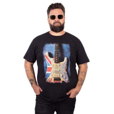 Imagem de Camiseta Plus Size Guitarra Uk Preto Jaguar. - Art Rock