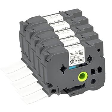 Imagem de Fita de etiqueta de segurança compatível P Touch Pacote com 5 cartuchos TZSE4 TZe SE4 TZ Label Orison refis autoadesivos de cassete preto sobre branco, 18 mm x 8 m