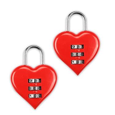 Imagem de YAODHAOD Cadeado de combinação, cadeado digital com 3 senhas, mini cadeado para uso externo para armário de academia, portão de cerca, caixa de ferramentas, armário de ferrolho para funcionários – pacote com 2 (vermelho)