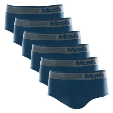 Imagem de Kit 6 cuecas slip mash microfibra sem costura - Azul diesel - M
