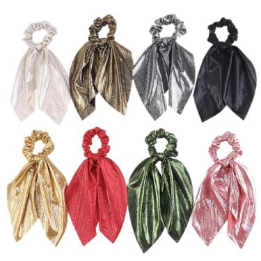 Imagem de Lenço feminino infantil cor sólida 8 peças moda laços de cabelo decorativos lenço fita lenço scrunchies