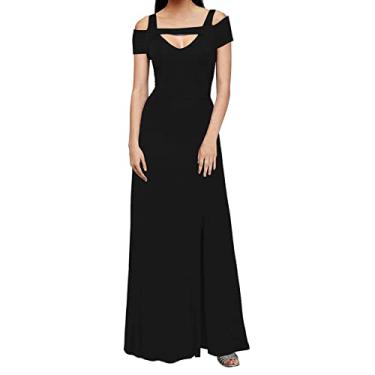Imagem de Vestidos femininos sexy para coquetel, comprimento até o chão, decote em V, ombros de fora, vestidos de noite maxi vestidos elegantes, Preto, 3G