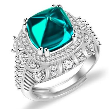 Imagem de Oneress Anel banhado a ouro branco esmaltado verde com zircônia cúbica que pode ajustar a beleza e a elegância. para esposa e amigos, Medium, Vidro, Zircão
