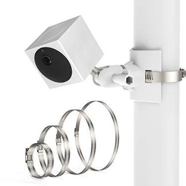 Imagem de Suporte de montagem de poste para Wyze Cam ao ar livre, suporte de parede ajustável para câmera Wyze ao ar livre de fio, sistema de câmera de casa inteligente sem fio, tamanho do tubo aplicável 1,18-7,87 polegadas (30 mm-200 mm) branco