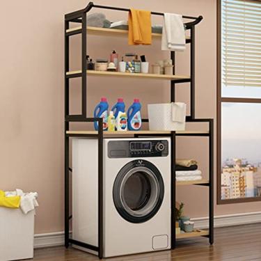 Imagem de Prateleira de lavanderia de 3 camadas sobre o rack de armazenamento do vaso sanitário/máquina de lavar, suporte organizador de banheiro, rack que economiza espaço com haste para pendurar rou