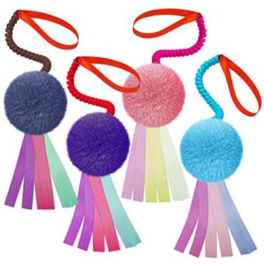 Imagem de Lepawit Brinquedos interativos com enrugamento para gatos, bolas coloridas peludas, com fita e molas elásticas, brinquedos de perseguição para gatos, felinos, para ambientes internos, para pendurar na porta, gatos