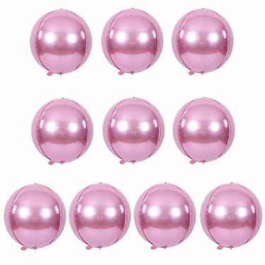 Imagem de 10 pçs balão de mylar de alumínio 4D rosa claro pendurado 25,4 cm esfera redonda alumínio balão espelho metálico guirlanda para festa de aniversário de Natal casamento chá de bebê suprimentos de decoração