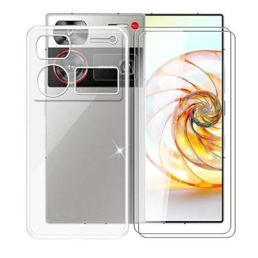 Imagem de AQGGIIXY Capa de celular para ZTE Nubia Z60 Ultra (6,8 polegadas), com 2 películas de vidro temperado, ultrafina, transparente, macia, amortecedora, antiarranhões, à prova de choque para ZTE Nubia Z60