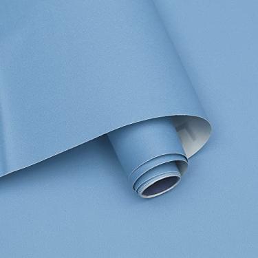 Imagem de Papel de parede azul para destacar e colar de 40 cm x 993 cm, papel de contato azul fosco papel de parede removível autoadesivo à prova d'água vinil filme forro de prateleira de papel para decoração de mesa de parede e cabine de porta