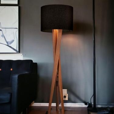 Imagem de Abajur De Chão Pés Trançados De Madeira Maciça Cúpula Redonda 1,58cm Iluminação Para Sua Leitura