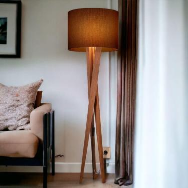 Imagem de Abajur De Chão Pés Trançados De Madeira Maciça Cúpula Redonda 1,58cm Iluminação Para Sua Leitura