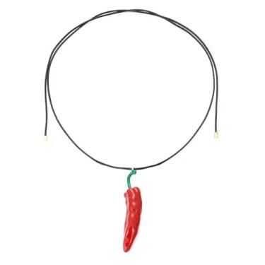 Imagem de PINKFAITH Lindo colar com pingente de pimenta vermelha para mulheres, meninas, amizade, irmã, filha, joias delicadas, presentes BFF cordão ajustável, Metal, Sem Pedra Preciosa