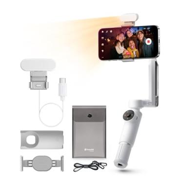 Imagem de Insta360 Kit Flow Creator – Gimbal para smartphone com rastreamento de IA, suspensão para smartphone, estabilização de 3 eixos, bastão de selfie integrado, tripé multiuso, portátil e dobrável, branca