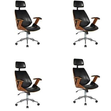 Imagem de Kit com 4 Cadeiras de Escritório Presidente Giratória com Apoio de Cabeça Office Lisboa Preto