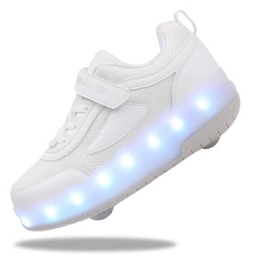 Imagem de Yogeeft Tênis infantil com rodas – Tênis de patins 4 em 1 com luz recarregável por USB para presentes de festa de Halloween na escola, Jv-branco, 15
