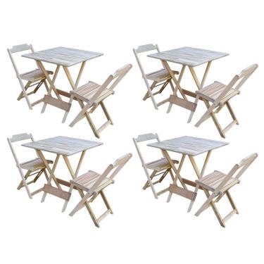 Imagem de Kit 4 Conjuntos de Mesa Dobravel com 2 Cadeiras de Madeira 70x70 Ideal para Bar e Restaurante - Sem