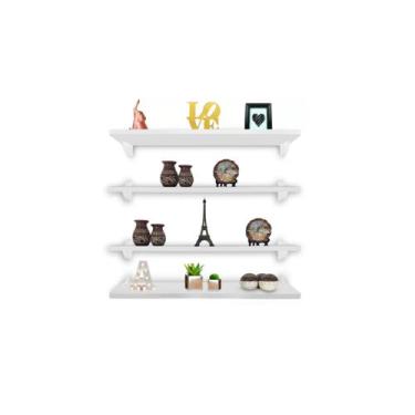Imagem de Kit Jogo 4 Prateleiras De Livro De Parede  Mdf Branco 60 X 15 Nichos S