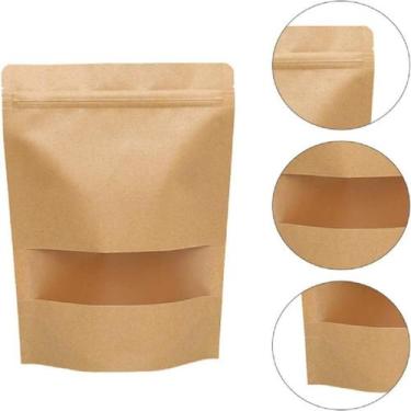 Imagem de Embalagem 15x22cm Stand Up Pouch Kraft Ziplock Visor C/ 50un - BM36