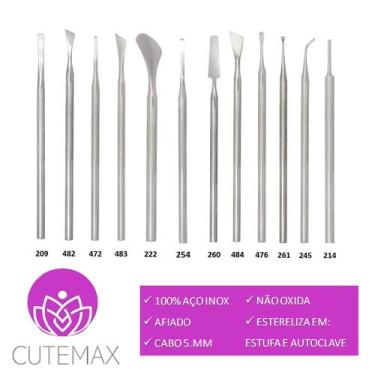 Imagem de Kit Podologia Profissional 12 Instrumentos Podóloga Aço Inox - CUTEMAX