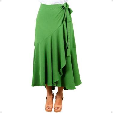 Imagem de Saia Envelope Midi Duna Lisa Transpassada De Amarrar - 40 Graus, Verde