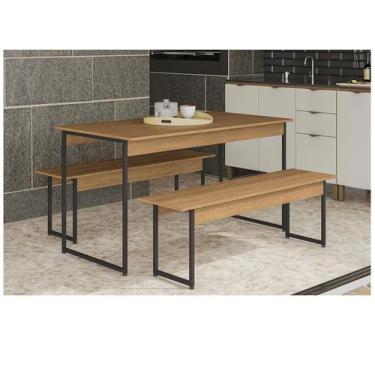 Imagem de Mesa de Jantar 2 Bancos 4 Lugares Retangular - Freijó e Preto Industri