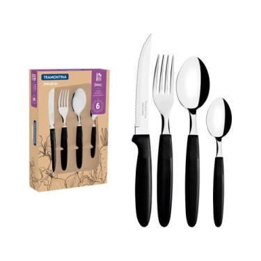 Imagem de Faqueiro Tramontina Inox Ipanema 24 Peças, Preto, 24