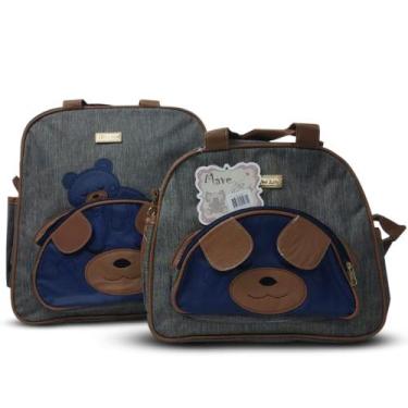 Imagem de Kit Sacola Mochila Maternidade Frasqueira Ursão Mave Baby, Cinza azul 