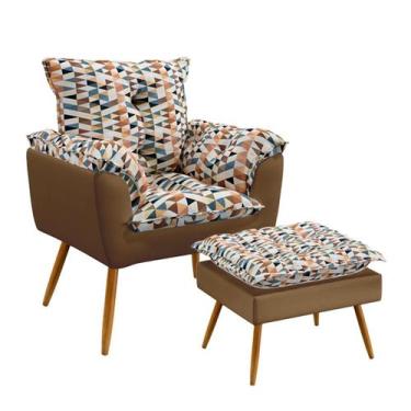 Imagem de Poltrona para Sala de Estar Beta com Puff Lunar Sued Estampado Laranja