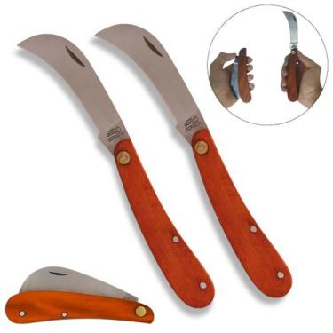 Imagem de 2 Canivetes De Poda Curvo Cabo De Madeira Mini Foice - Corneta
