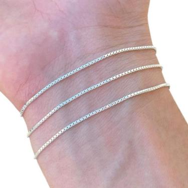 Imagem de Kit 3 Pulseira Feminina de Prata 925 Legítima Veneziana 18cm - Hakuna 