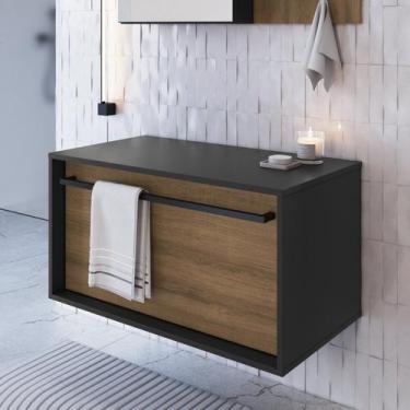 Imagem de Gabinete de Banheiro Suspenso 80cm com 1 Gavetão Puxador Toalheiro - P