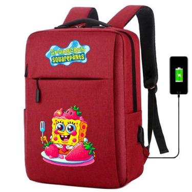 Imagem de Mochila USB Escolar Estampa Infantil Bob Esponja Notebooks, Trabalho E
