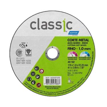 Imagem de Kit 25PC Disco Corte Inox E Metal Ar102 115x1,0x22,23 Classic Norton
