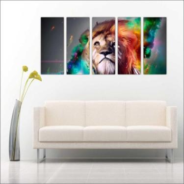 Imagem de Quadro Decorativo Animais Leão Mosaico Moderno 5 Peças GG7 - Vital