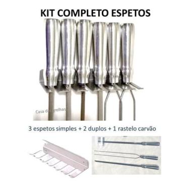 Imagem de Kit 5 Espetos Churrasco grande Lâmina 70cm com Porta Espeto e espalhad