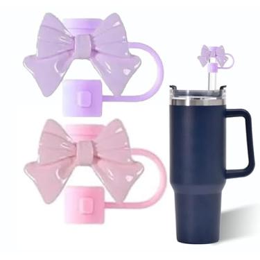Imagem de Capa de canudo de laço rosa e roxo para copo Stanley de 40 e 850 g, tampa de cobertura de palha de silicone de 10 mm para acessórios de copo Stanley, bonito topo de palha para copos, tampa de palha
