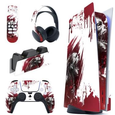 Imagem de PlayVital Conjunto completo de decalque para console ps5 edição de disco, adesivo de vinil para controle ps5, estação de carregamento, fone de ouvido e controle remoto de mídia - Blood Zombie