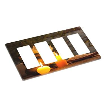 Imagem de Candles Zen Stones Placa de parede 4 Gang Rocker Quadriciclo Capa decorativa para interruptor de luz para quarto, banheiro, casa de fazenda, capa de placa de interruptor