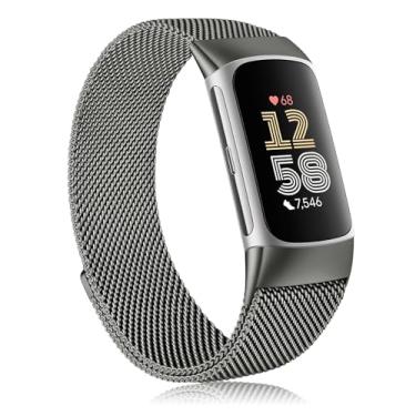 Imagem de Pulseira de metal para Fitbit Charge 6 para mulheres e homens, pulseira de substituição para Fitbit Charge 6, grafite