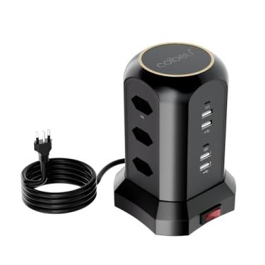 Imagem de Filtro de Linha, Extensao Eletrica, Extensão Tomada, Torre de Tomada, Regua, Extensao Eletrica, 9 Tomadas, 4 Interfaces USB, 2 Porta USB Tipo-C, Suporte a Tensão de 110-220V, Potência de 2500W, Preto