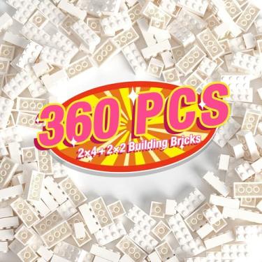 Imagem de MANNIDOO 360 Pieces Building Bricks, Classic Basic Building Flat Parts and Pieces - 2x4 Brick x200 and 2x2 Brick x160, Moc Building Bulks DIY Play Set Compatible with Lego, White