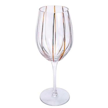 Imagem de Taça p/Vinho Cristal Listras Horiz. Douradas 455ml - Unid. - Cromus