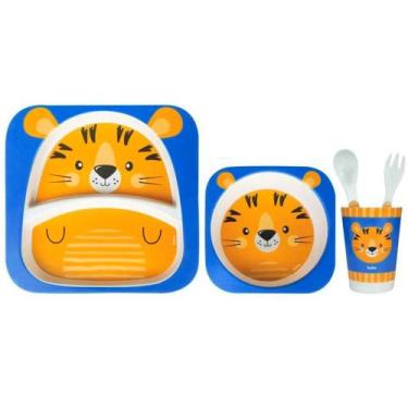Imagem de Kit Refeição para Bebê em bambu de Tigre Prato Bowl Copo e Talher - Bu