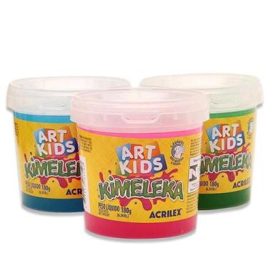 Imagem de Kit 3 Slime Kimeleka Puxa Puxa Cores Sortidas Acrilex 180g 