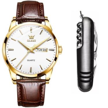 Imagem de Relógio Masculino De Luxo Dourado Olevs Casual + Acessório