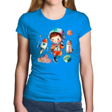 Imagem de Baby Look Algodão Astronauta Criança e Foguetes - Foca na Moda, Azul, 